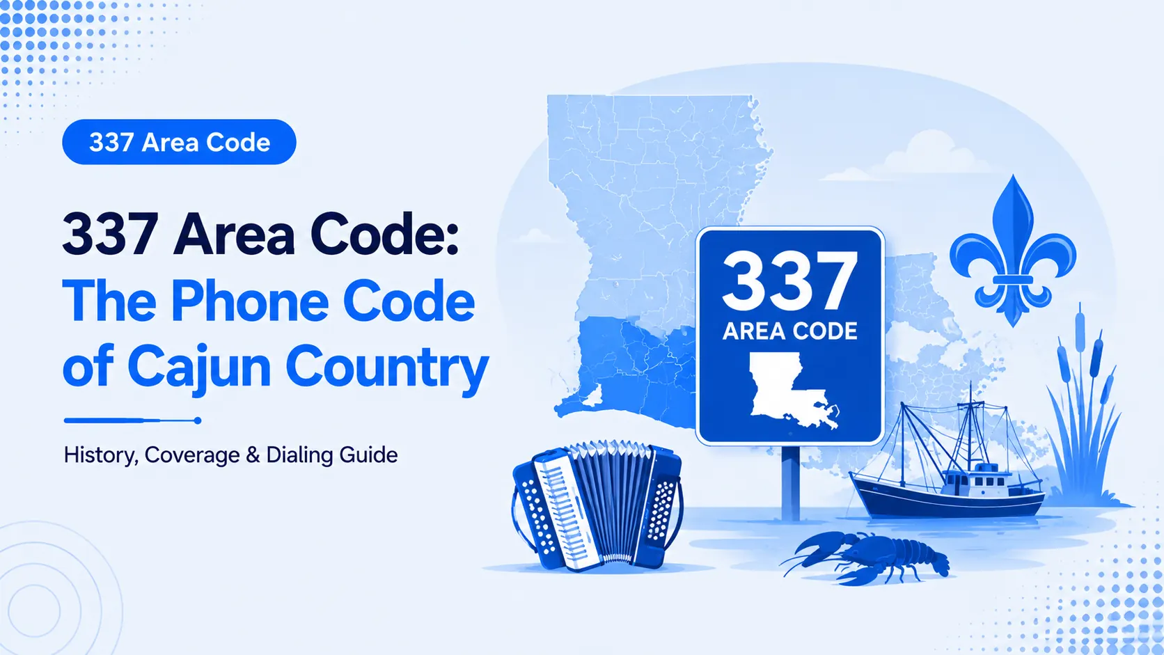337 Area Code: The Phone Code of Cajun Country — phone handset over a map of Acadiana in southwestern Louisiana