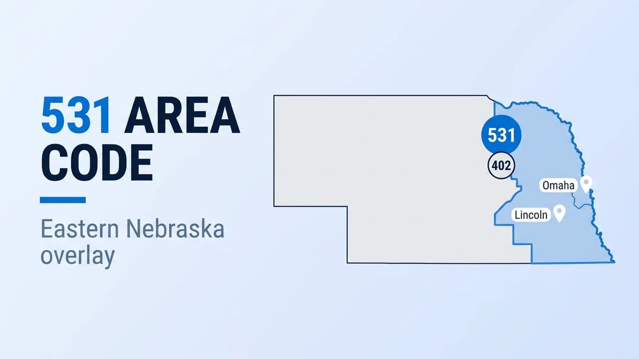 531 area code map of eastern Nebraska showing Omaha and Lincoln under the 402 overlay