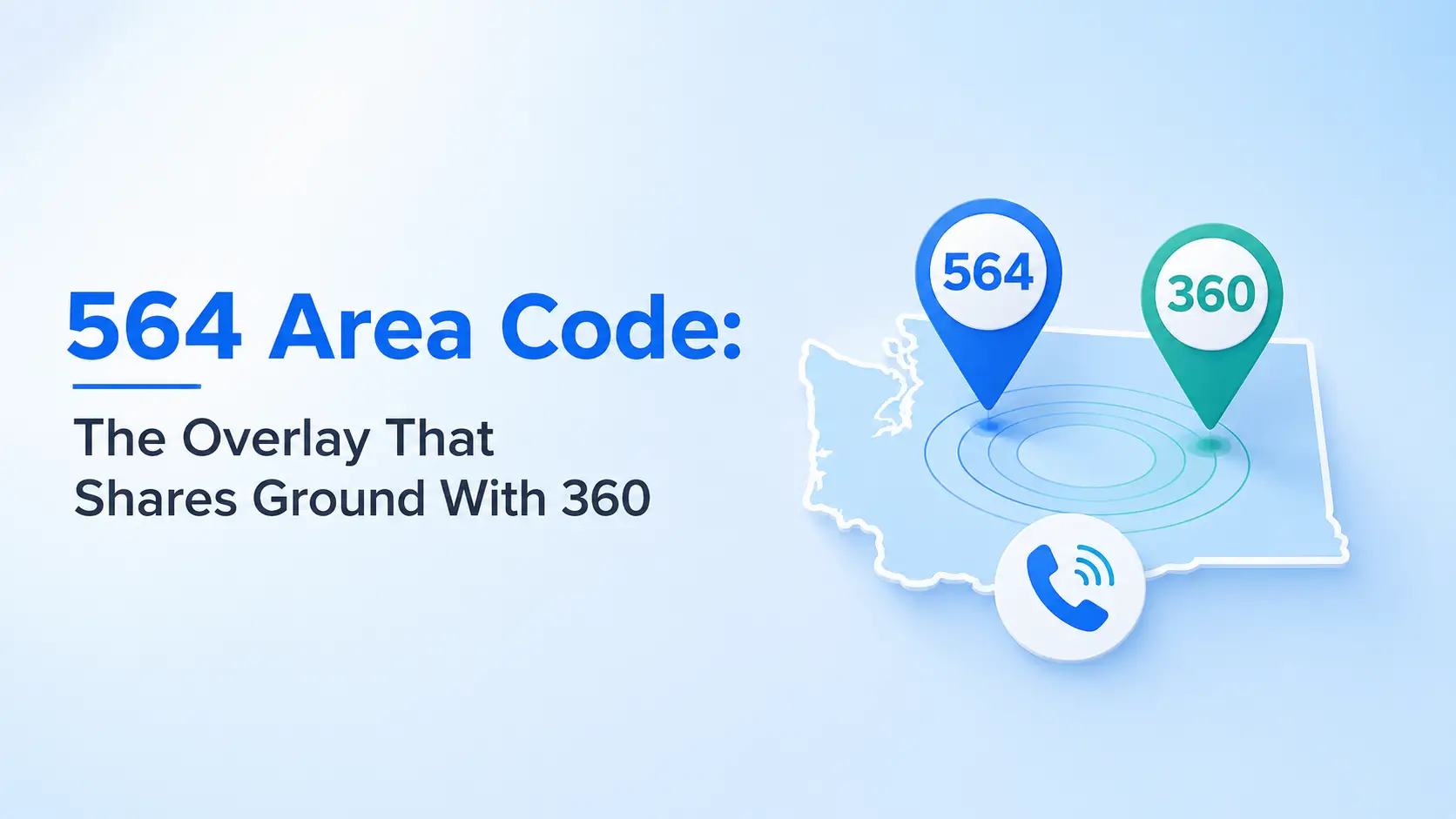 564 area code map of western Washington with location pins over the 564 and 360 overlay territory