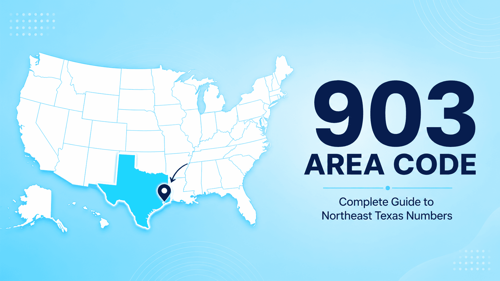 Northeast Texas map graphic showing the 903 area code region from Tyler to Texarkana