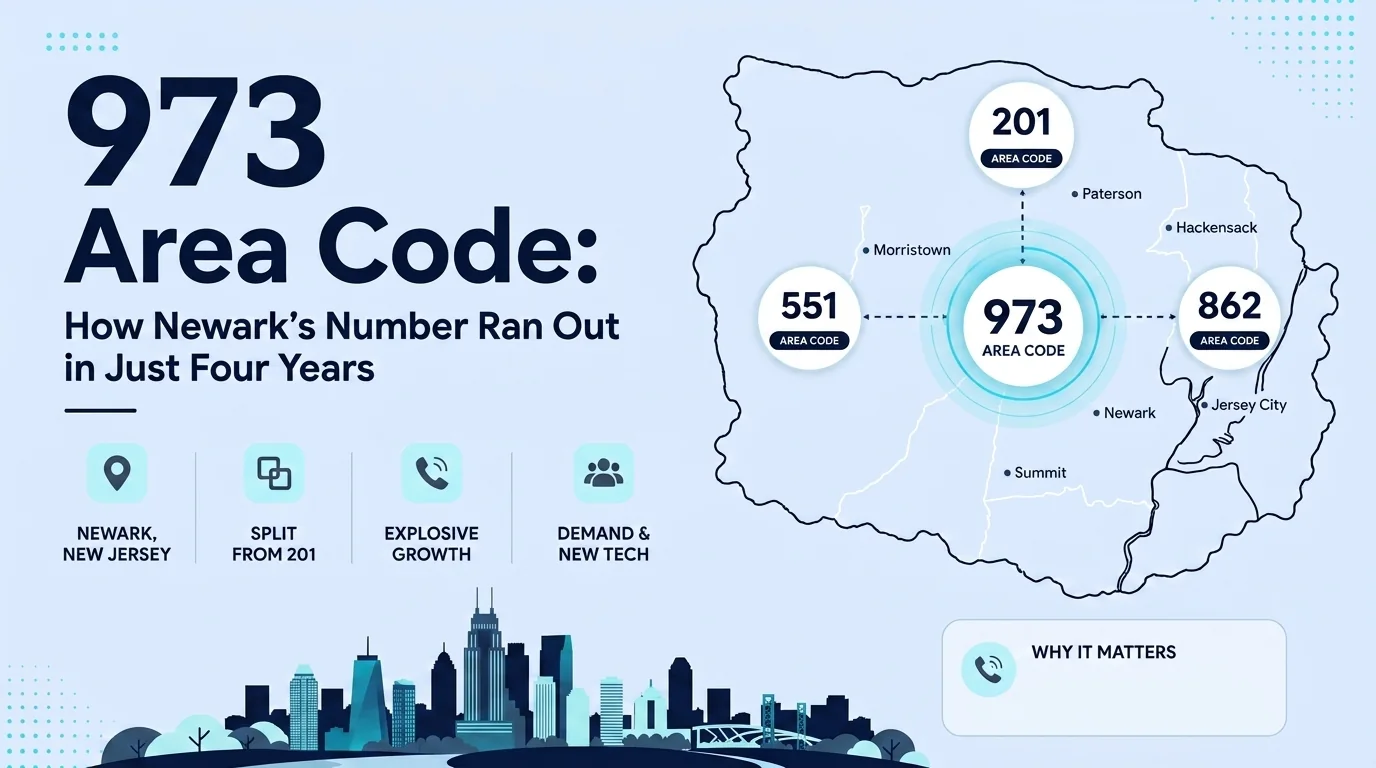 973 Area Code: How Newark's Number Ran Out in Just Four Years — map of northern New Jersey showing the 973 area code surrounded by the 201, 551, and 862 codes